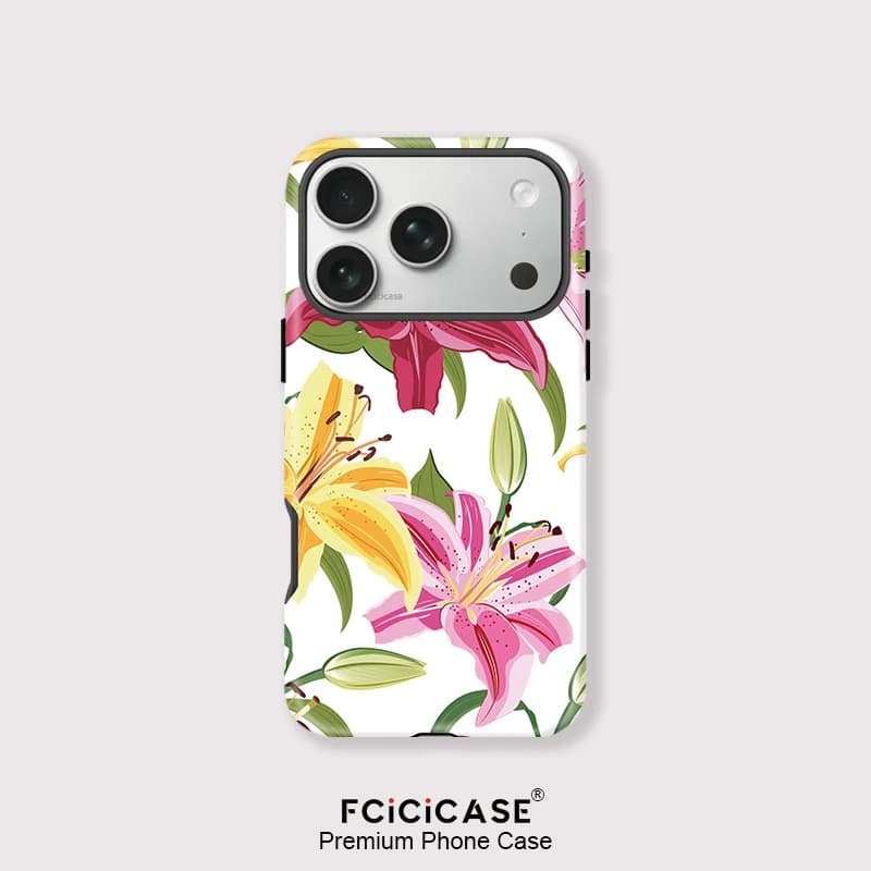 Custodia Magnetica di Lusso Fcicicase per iPhone Air 17 15 16 14 13 12 11 Pro Max Compatibile con Magsafe, Cover con Motivo a Fiore di Giglio