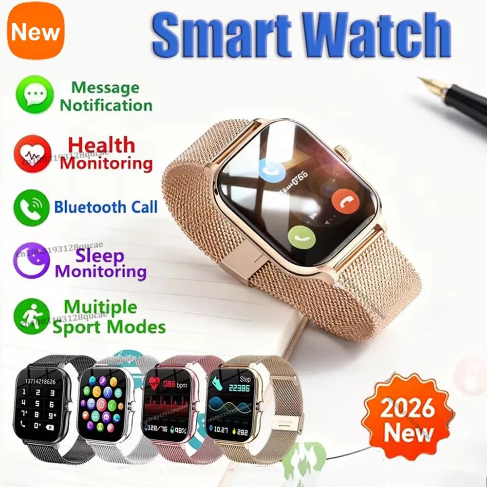 2026 Smartwatch Uomo Donna Orologio da polso Smart Watch Messaggio Fitness Monitor Bracciale Regalo di compleanno Orologio elettronico per Android IOS