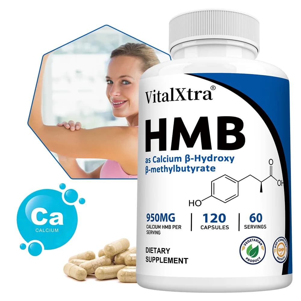 HMB 950mg con Calcio, Supporta la Massa Muscolare, la Salute delle Ossa e il Recupero Post-Allenamento, Mantiene la Salute Muscolare, Vegetariano Non-OGM