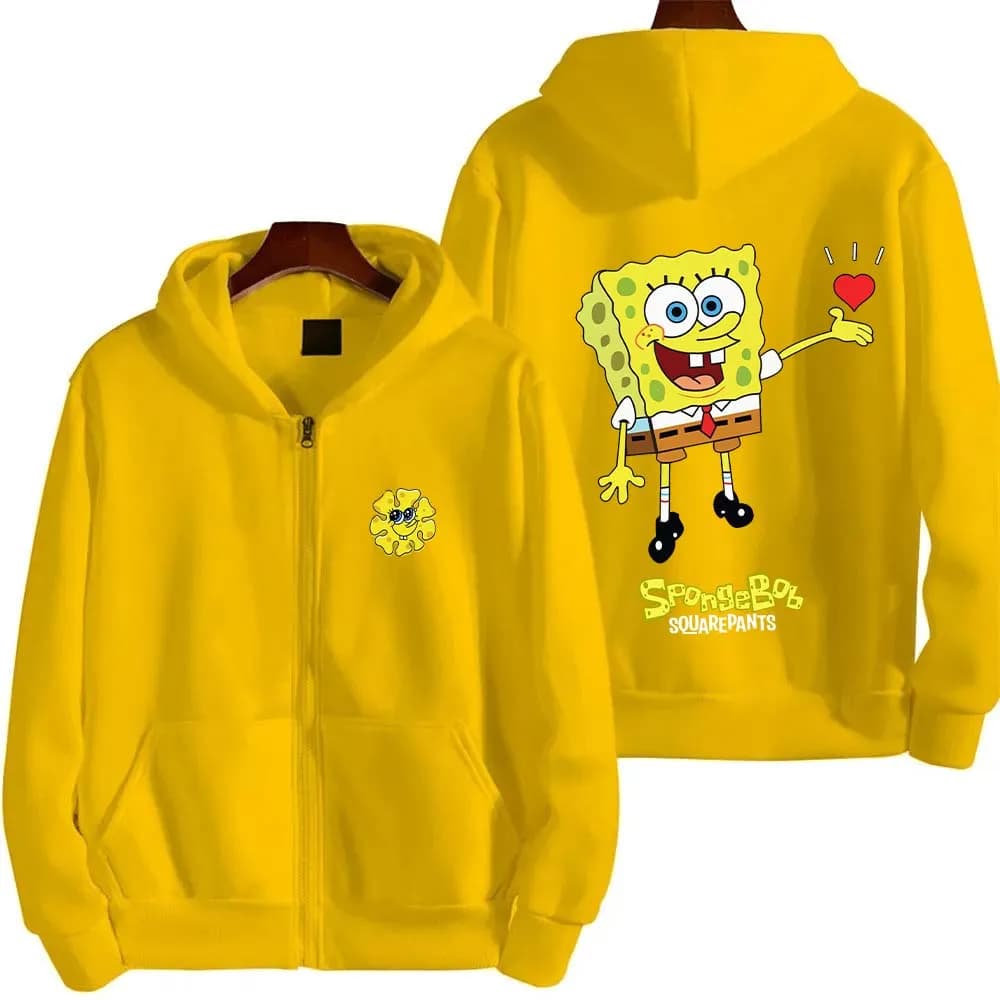 2025 New Anime Cartoon SpongeBob SquarePants Sportswear Women's Zipper Hoodie Cartoon Anime Men's Extra Large Coat