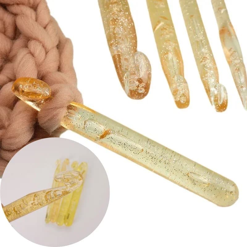 Grandi Ferri da Uncinetto in Cristallo Giallo Trasparente, Strumenti per Cucito e Ricamo, Aghi da Lavoro a Maglia Fai-da-Te 12/15/18/20/25mm