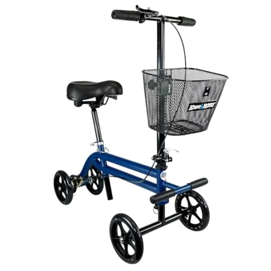 KneeRover Scooter Motorizzato con Seduta Orientabile, Deambulatore per Ginocchio con Poggiagambe e Sedile in Gel Confortevole per Lesioni a Gamba, Caviglia e Piede - Blu