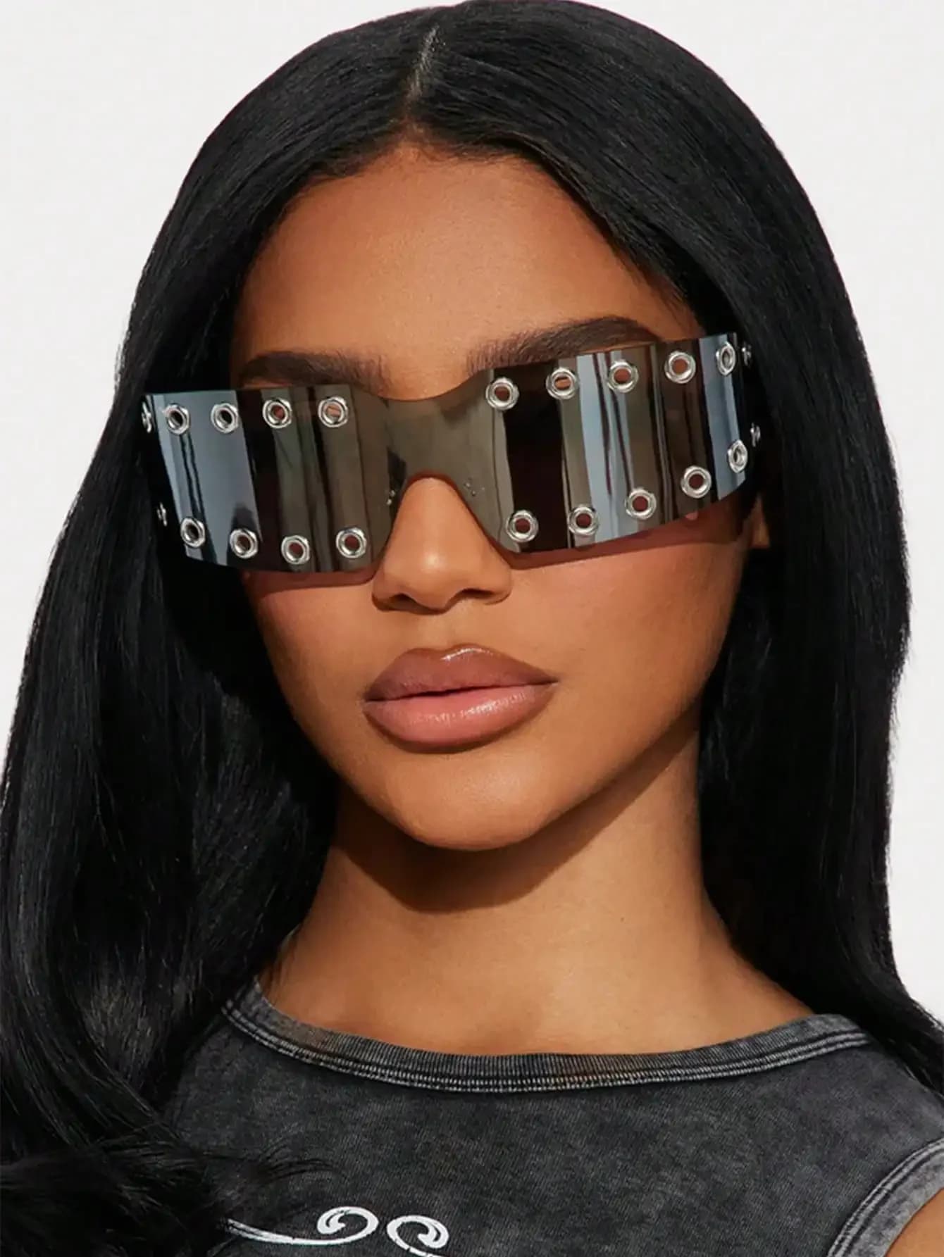 1 paio di occhiali alla moda senza montatura, stile Cyberpunk Y2K personalizzato, adatti per l'uso quotidiano, la fotografia di strada, le vacanze