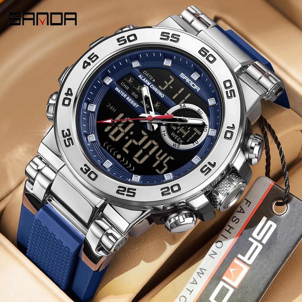 SANDA Orologio da uomo al quarzo moda settimana data orologio da uomo militare di lusso impermeabile LED elettronico digitale sportivo orologi da uomo Reloj