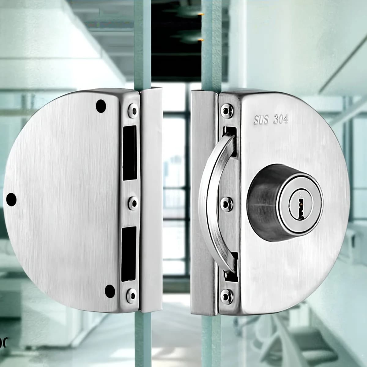 Adatto per vetro da 1/2", da 10 mm a 12 mm, serratura per porta in vetro per ufficio con controllo degli accessi scorrevole rotante a doppio bullone in acciaio inossidabile