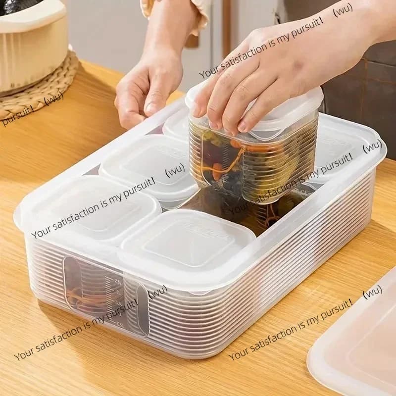 Contenitore per la conservazione degli alimenti 6 griglie Scatola per la conservazione degli alimenti per frutta e verdura con coperchio per frigorifero Barattolo per la conservazione degli condimenti per spezie da cucina