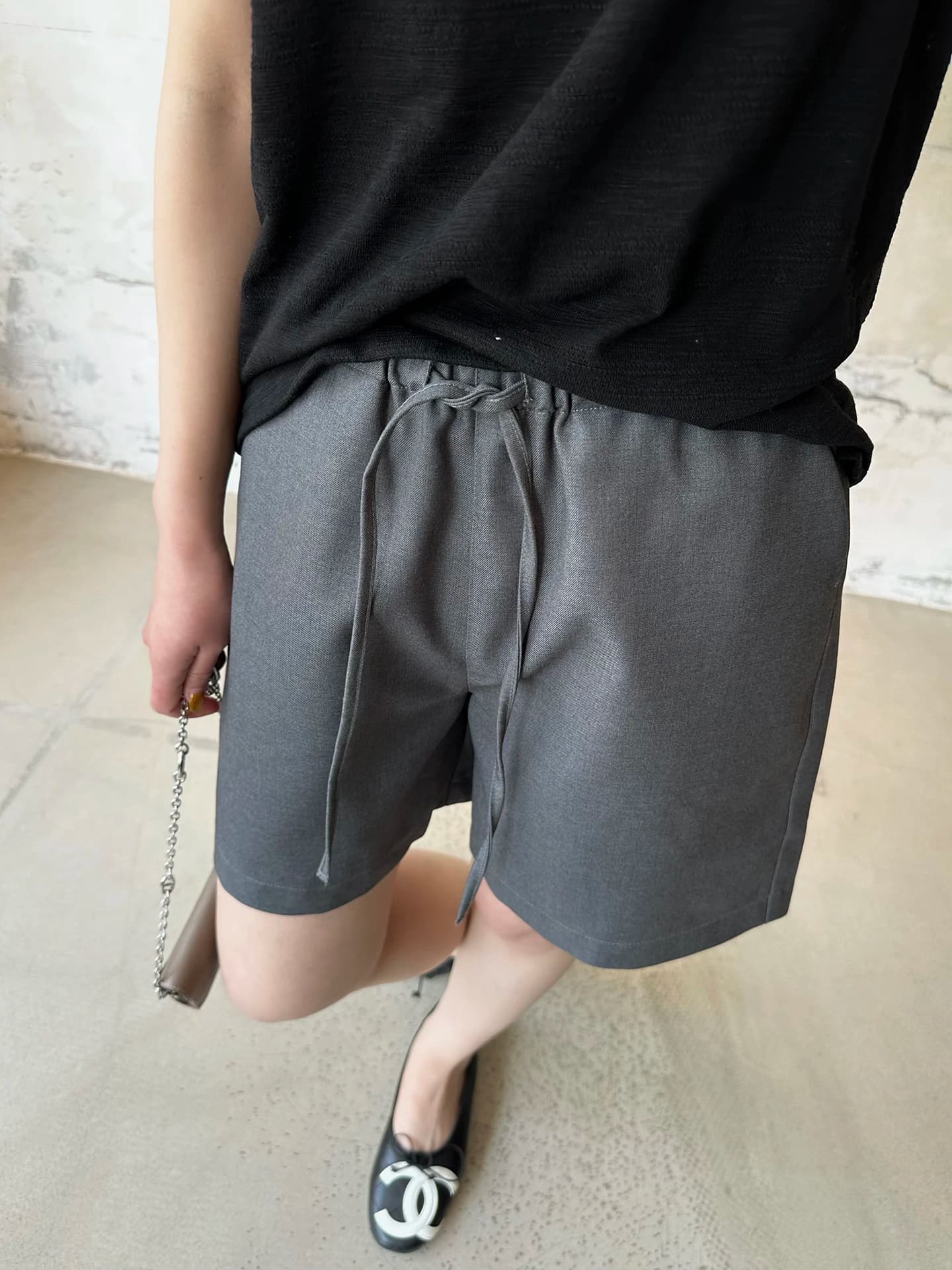 Pantaloncini da donna grigi stile casual a vita alta, modello A-Line con coulisse, nuovi arrivi estivi, versatili e snellenti