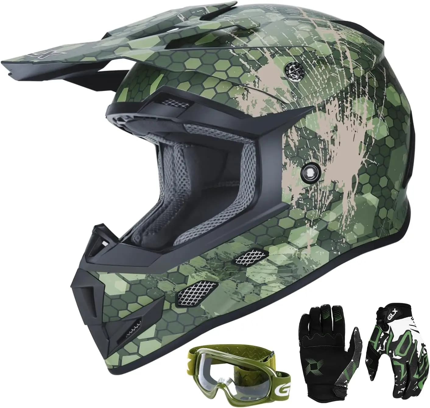 Casco Combo per ATV/Moto da Cross per Ragazzi, Camouflage, Taglia XL - Certificato DOT per la Sicurezza