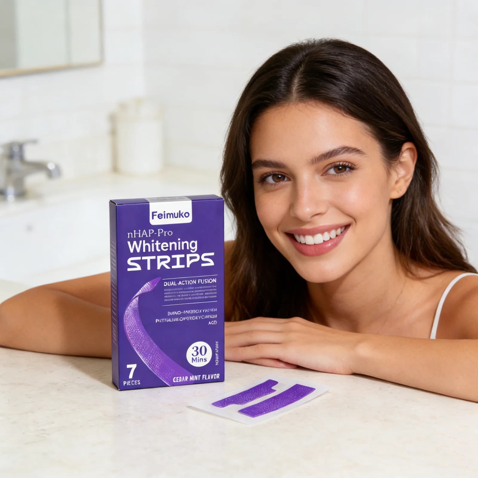 Purple whitening strips for instant teeth whitening, improve teeth yellowing, cleansing, oral hygiene, whitening, tooth whitening patch