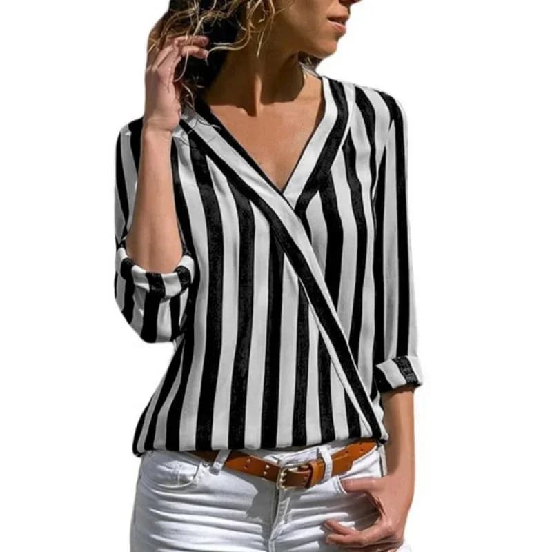 Camicette e Bluse da Donna Stile Primavera-Estate, Casual a Maniche Lunghe con Scollo a V e Stampa a Righe