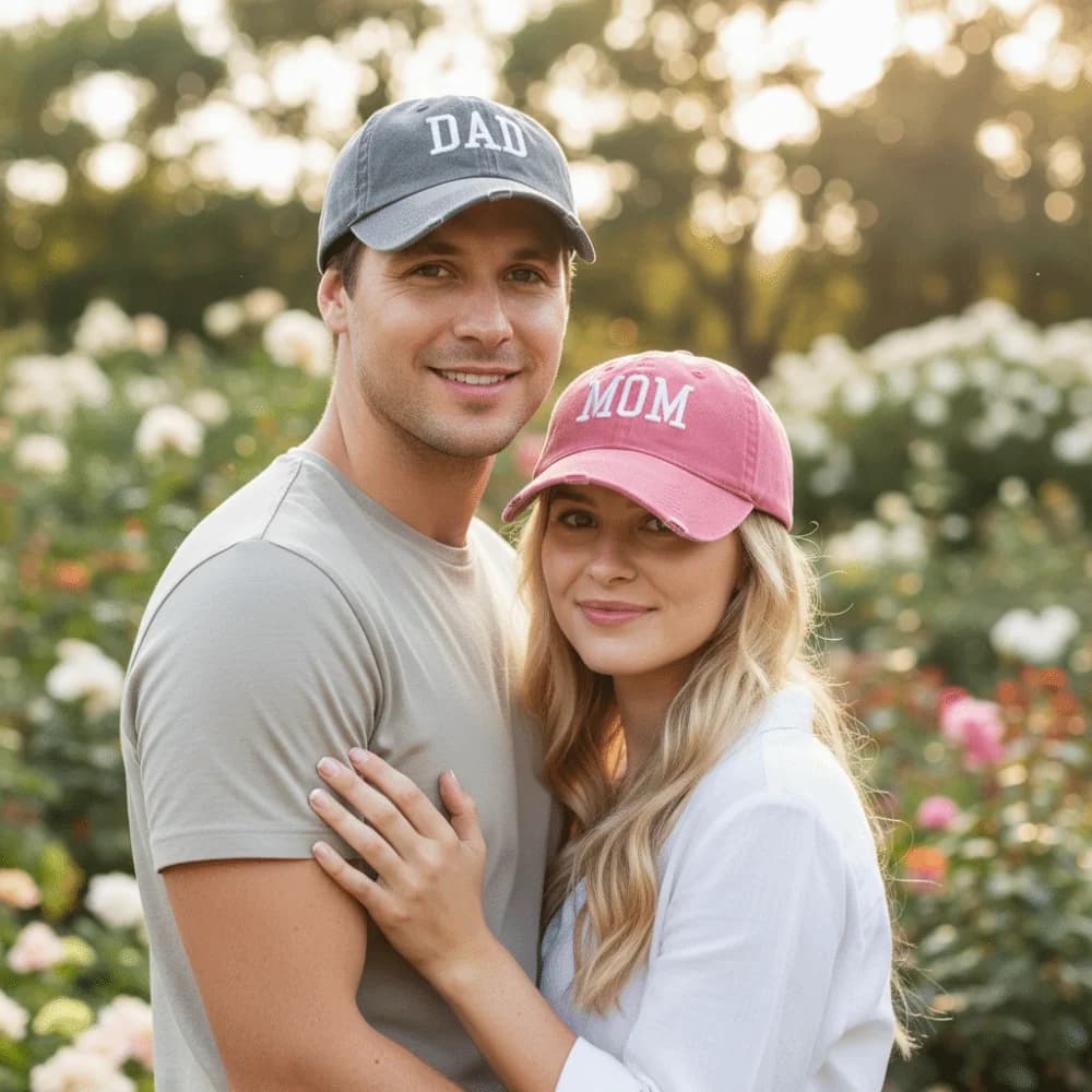 Fashion DAD MOM Embroidery Baseball Cap Washed Cotton Adjustable Couple Cap Sunscreen Hats For Man Women