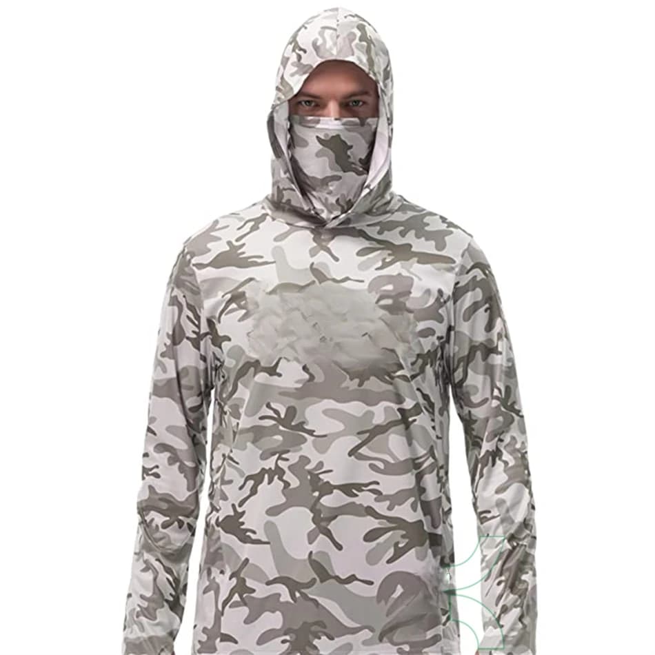 Camicie da pesca UPF 50+ Copertura per il viso Abbigliamento da pesca Protezione solare UV Felpa con cappuccio mimetica Maschera per il viso da uomo Jersey Camisa De Pesca