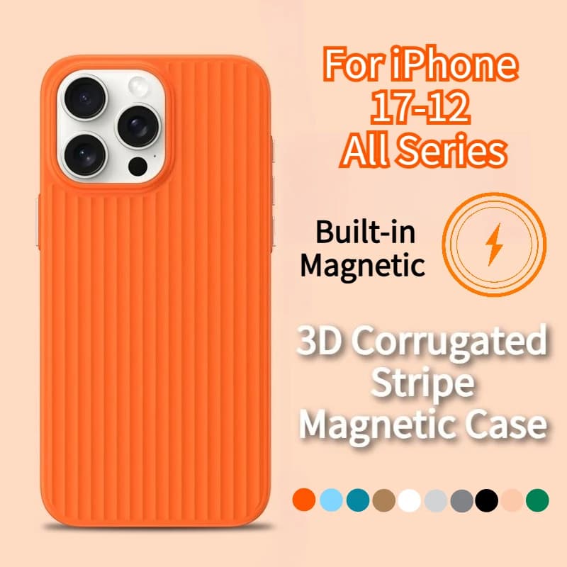 Custodia 3D Ondulata a Righe per iPhone Air 17 16 15 14 Plus 13 12 Pro Max con Supporto MagSafe, Cover Magnetica in PC