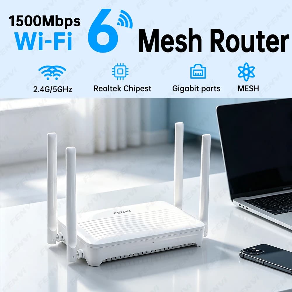 Fenvi AX1500 WiFi 6 Wireless Router Dual Band 2.4G/5GHz WiFi6 Mesh Repeater 4 Gigabit LAN Port Signal Booster for Home Office