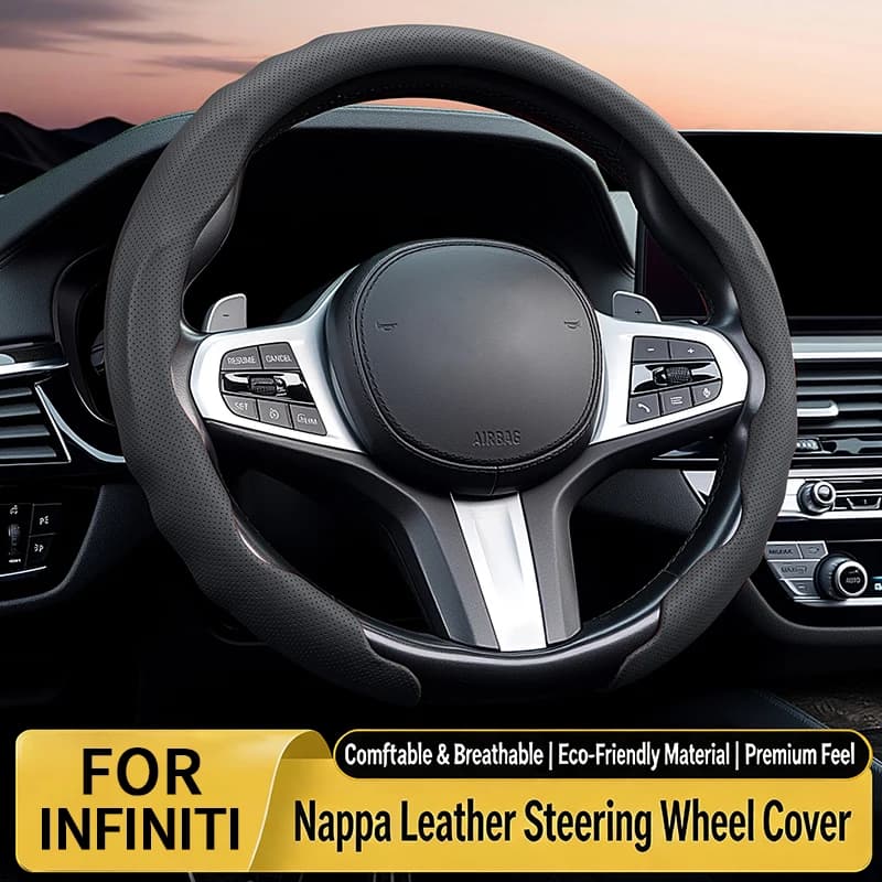 5D steering wheel cover made of Napa leather, suitable for Infiniti QX80, Q70, Q50/Q60, G37/G25, QX50/QX60