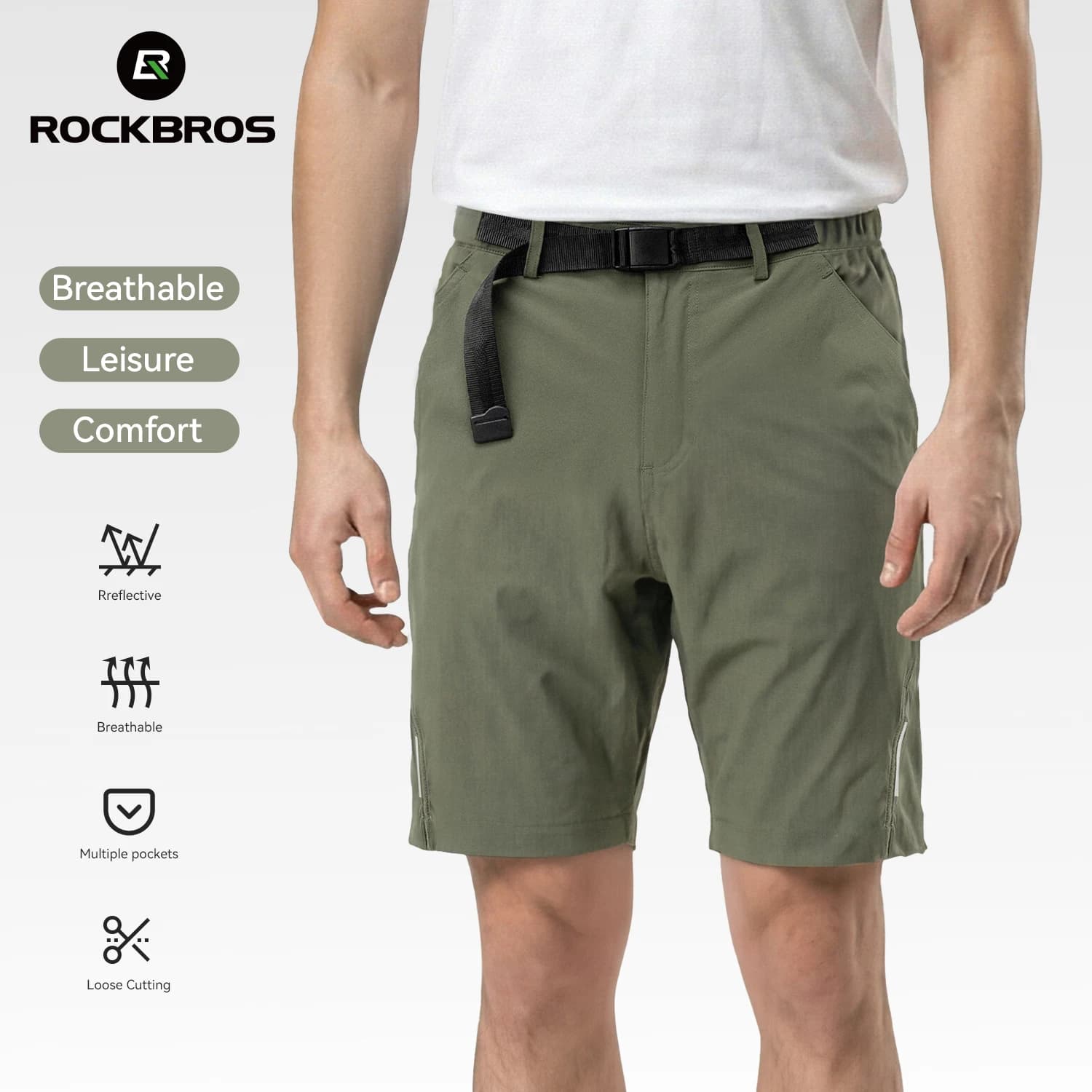 Pantaloncini da Ciclismo ROCKBROS per Uomo e Donna, Asciugatura Rapida, Traspiranti, Leggeri, con Cintura a Fibbia per Escursionismo, Corsa e Uso Quotidiano