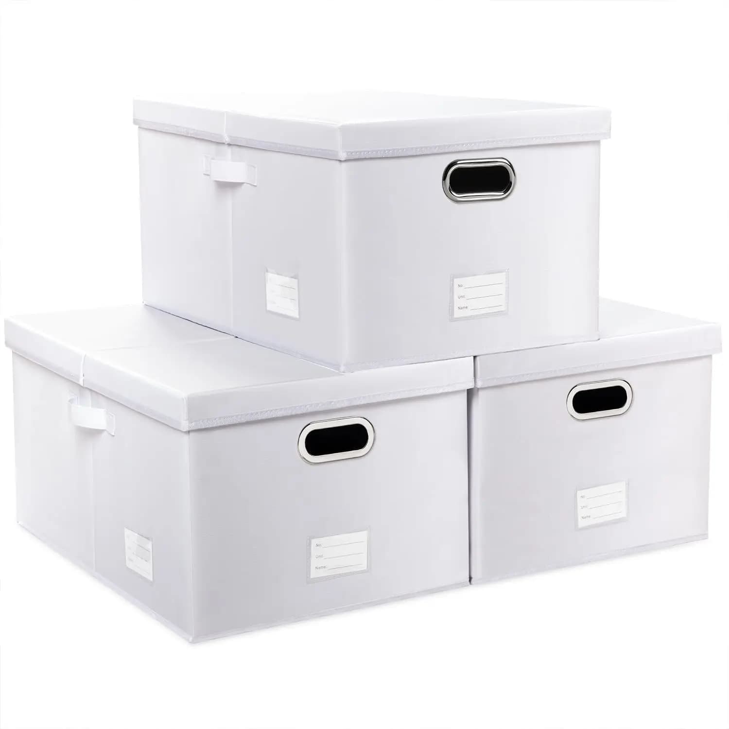 Foldable storage box with lid, folding organizer box for office cabinet, white (22,8x15,7x11.8 inch)