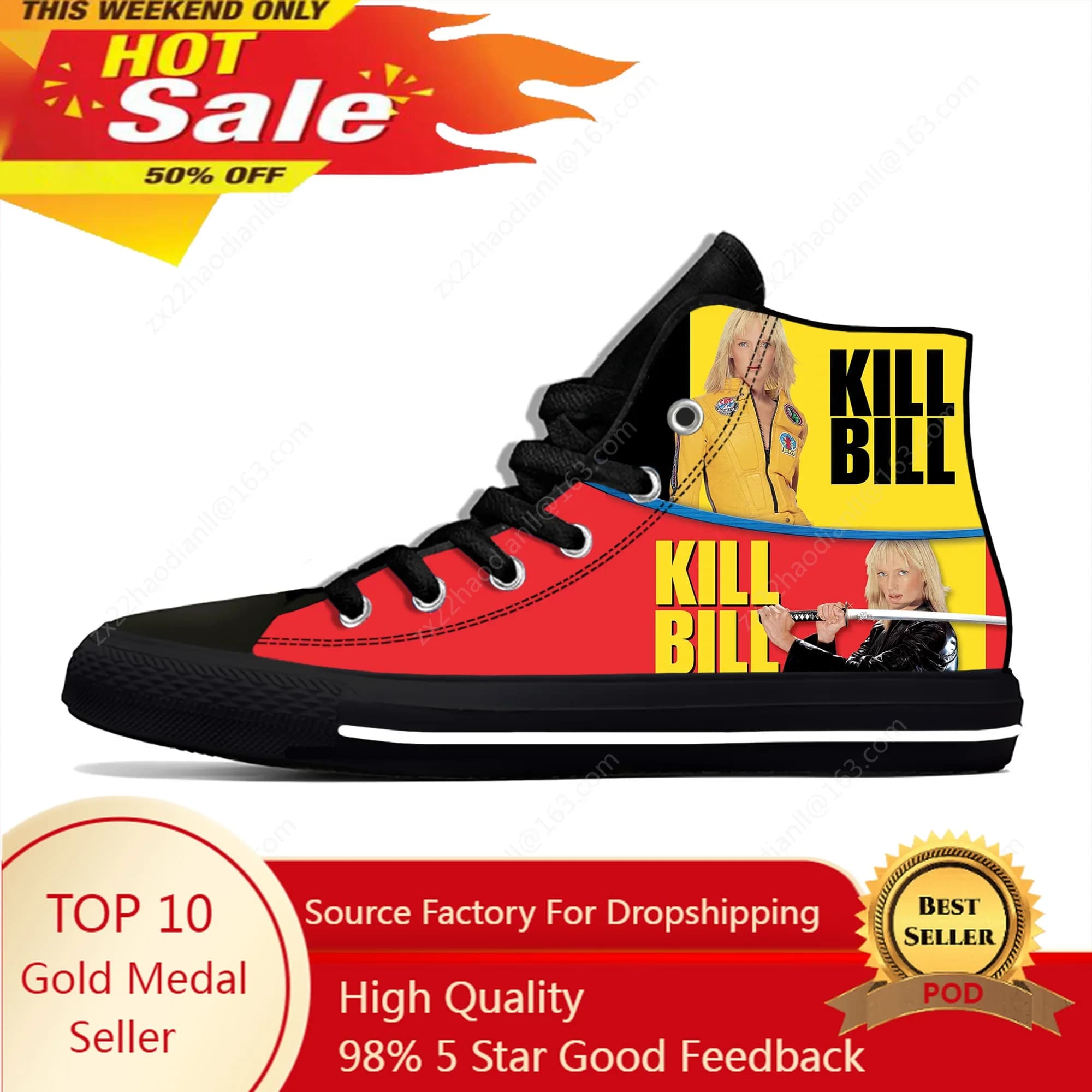 Movie Kill Bill High Sneakers Women's Casual Shoes for Teenagers Running Shoes Breathable Light Shoe Printed 3D