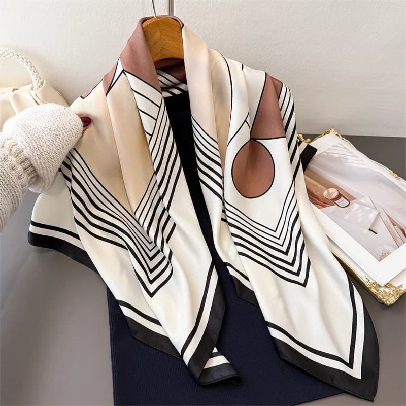 Sciarpa Quadrata di Lusso 2026, Design Elegante, 90cm, Stampa su Seta Twill, Hijab Femminile, Foulard, Fascia per Capelli, Bandana