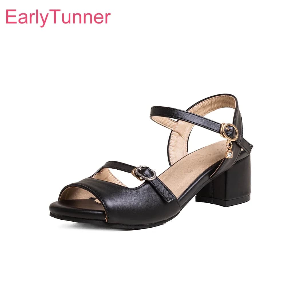 Summer New Comfortable Black Beige Women Sandals Hot 2 Inch Med Chunky Heels Lady Shoes Plus Big Small Size 31 43 46 52