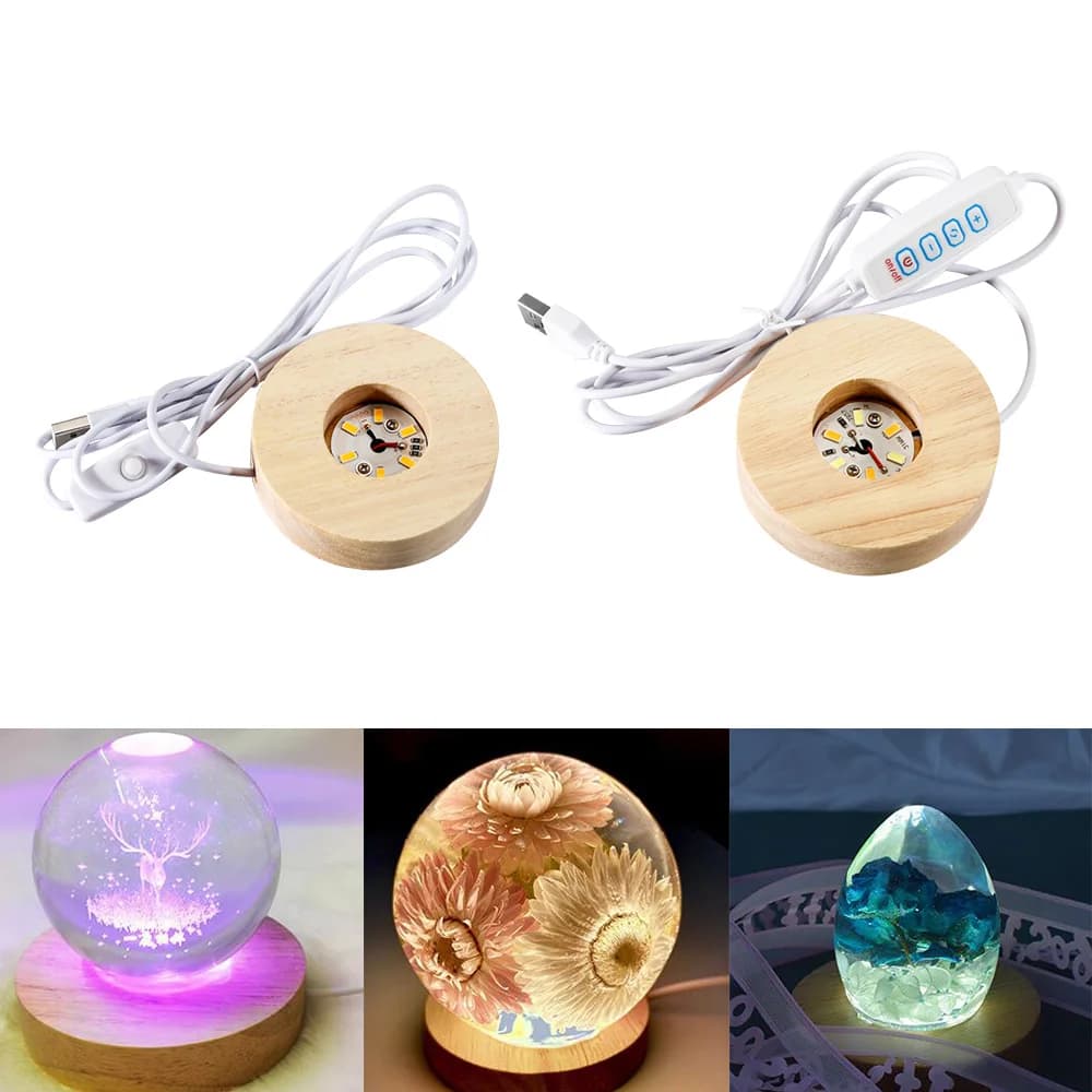 Base per lampada da notte in legno colorato a luce LED rotonda in legno con display artistico in resina per decorazioni per la casa con base per esposizione di stampi in resina epossidica fai-da-te