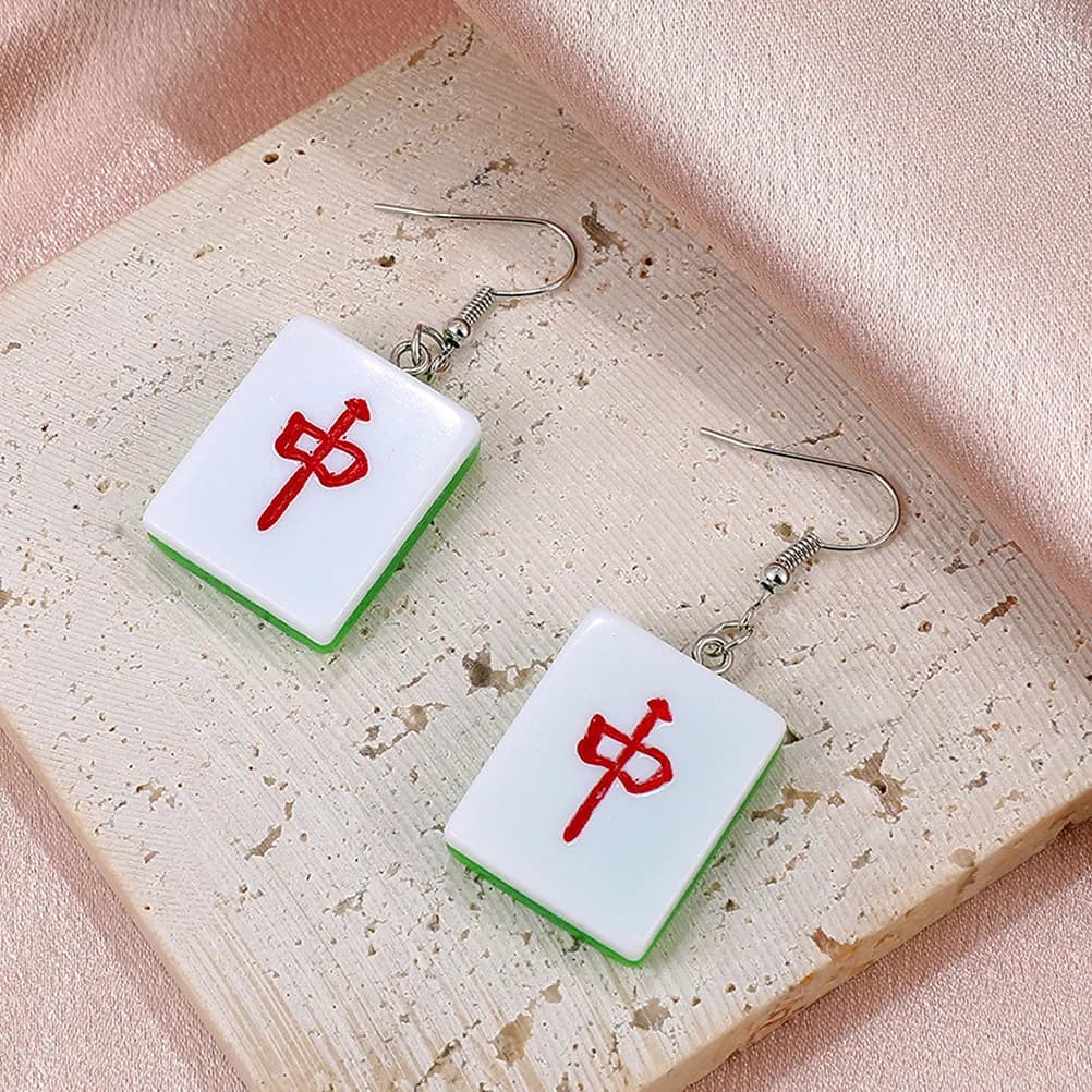 1 Paio di Orecchini Mahjong da Donna, Pendenti in Resina a Forma di Tessera, Gioielli Creativi Accattivanti, Regalo di Compleanno