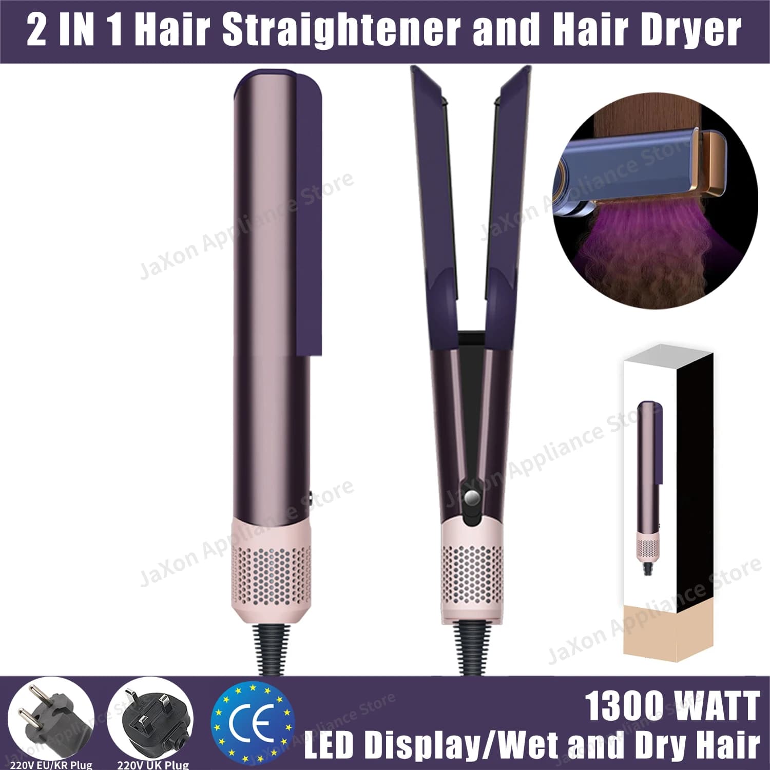 Hair Plate and Hair Dryer 2IN1 Ionian Air Rhinestones Hair Wind Hot/cold Hair 220V FlatIron Iron for long-term hairstyles LCD display