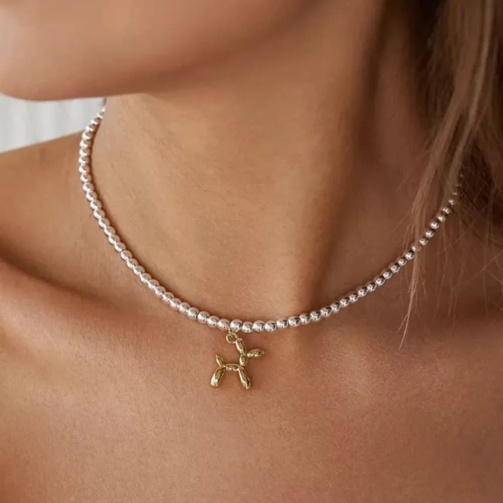Collana di perle con ciondolo a forma di cane con palloncino color oro alla moda carino per le donne, collare con temperamento, catena, accessori per gioielli, regali