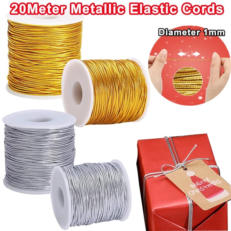 20 M/Rotolo Corde Elastiche Metalliche Cavo Estensibile Nastro Metallico Tinsel Corda Oro Argento Cavo per Artigianato FAI DA TE Che Fanno Confezioni Regalo