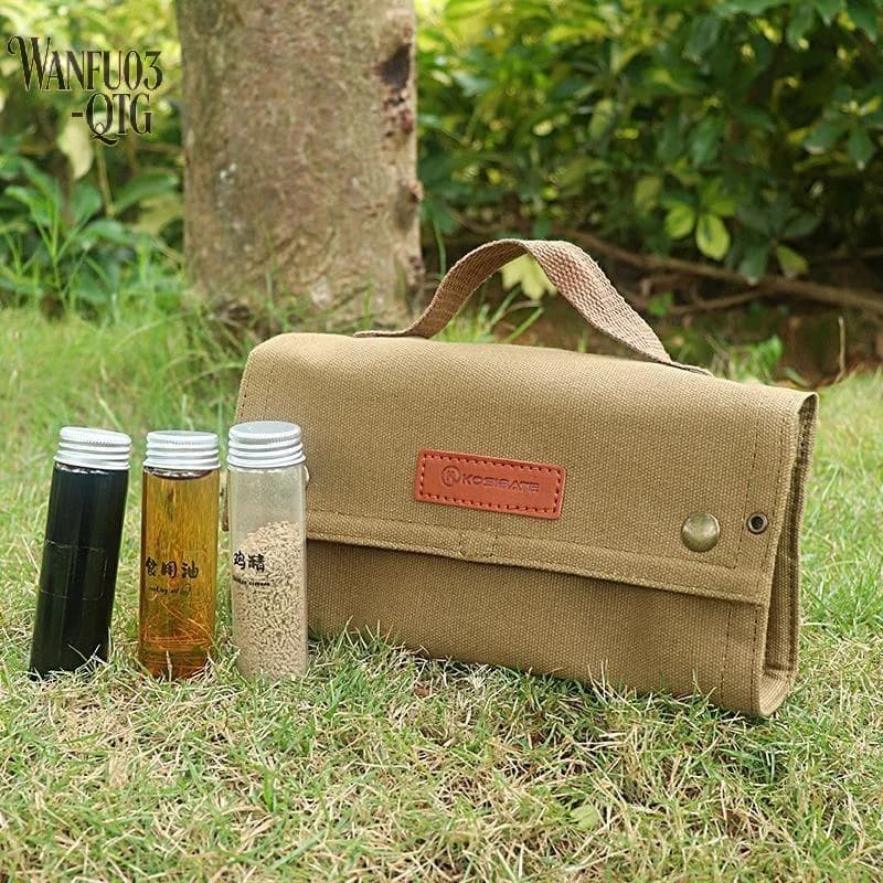 Hot Sale 1 Set Multi Compartment Portable Spice Bottle Storage Pouch For Outdoor Camping Picnic Barbecue Seasoning Organizer