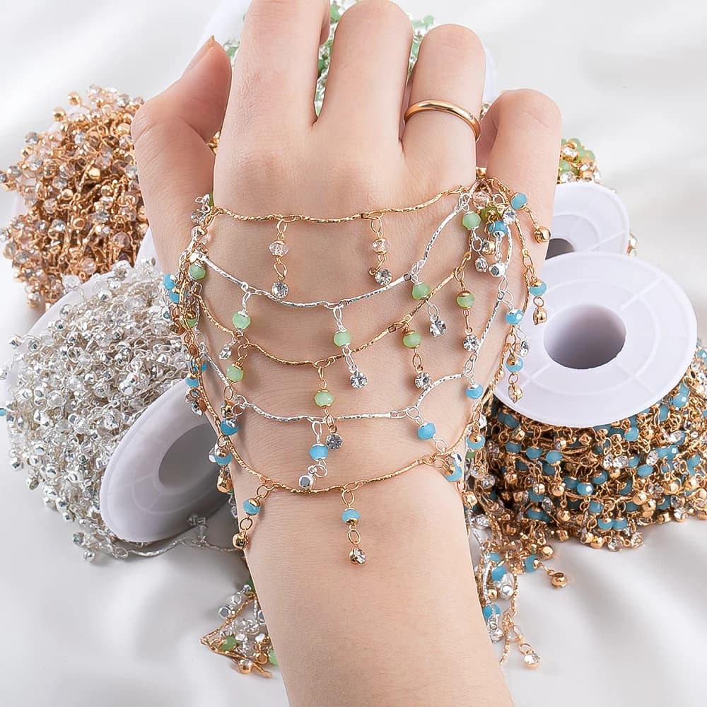 Perline di vetro da 1 metro Ciondolo in cristallo Catena di rame Collana fai da te Bracciale Catena con nappa antica Forniture per la creazione di gioielli