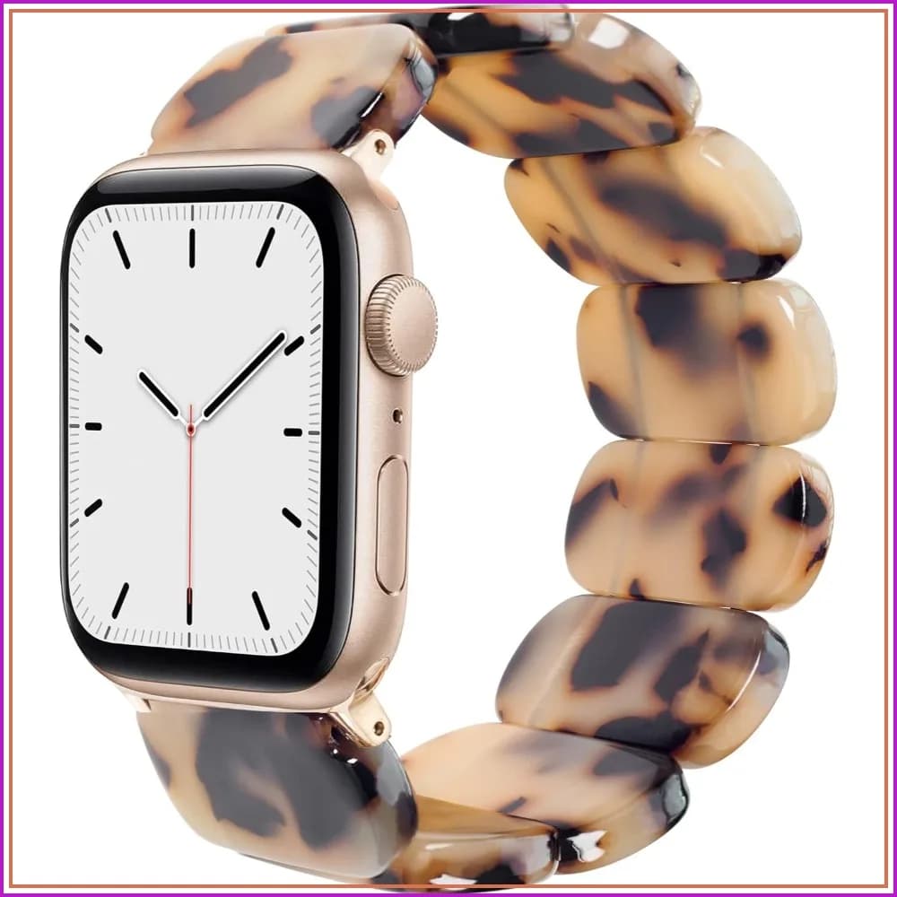 Heesch Tortoise Stretchy Watch Band Compatible with Apple Watch Resin Cute Strap Wristband for Women Men, 38/40/41mm, 42/44/45/46/49mm, Oval Version