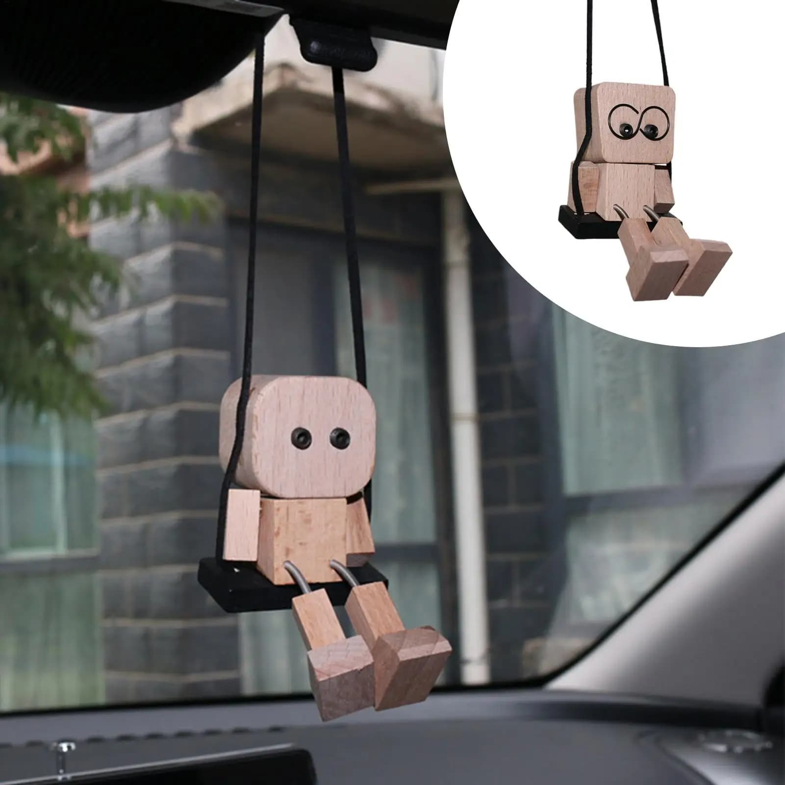 Shaking Legs Wooden Man Car Rearview Mirror Pendant Decorative Ornaments Shaking Legs Wooden Man Car Ornaments Diffuser