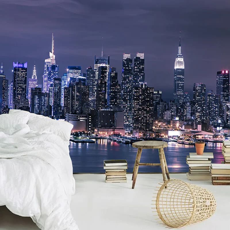 Customized 3D Nonwoven Wallpaper Modern City Night View Wall Living Room TV Background Wall Restructuring Home Decoration
