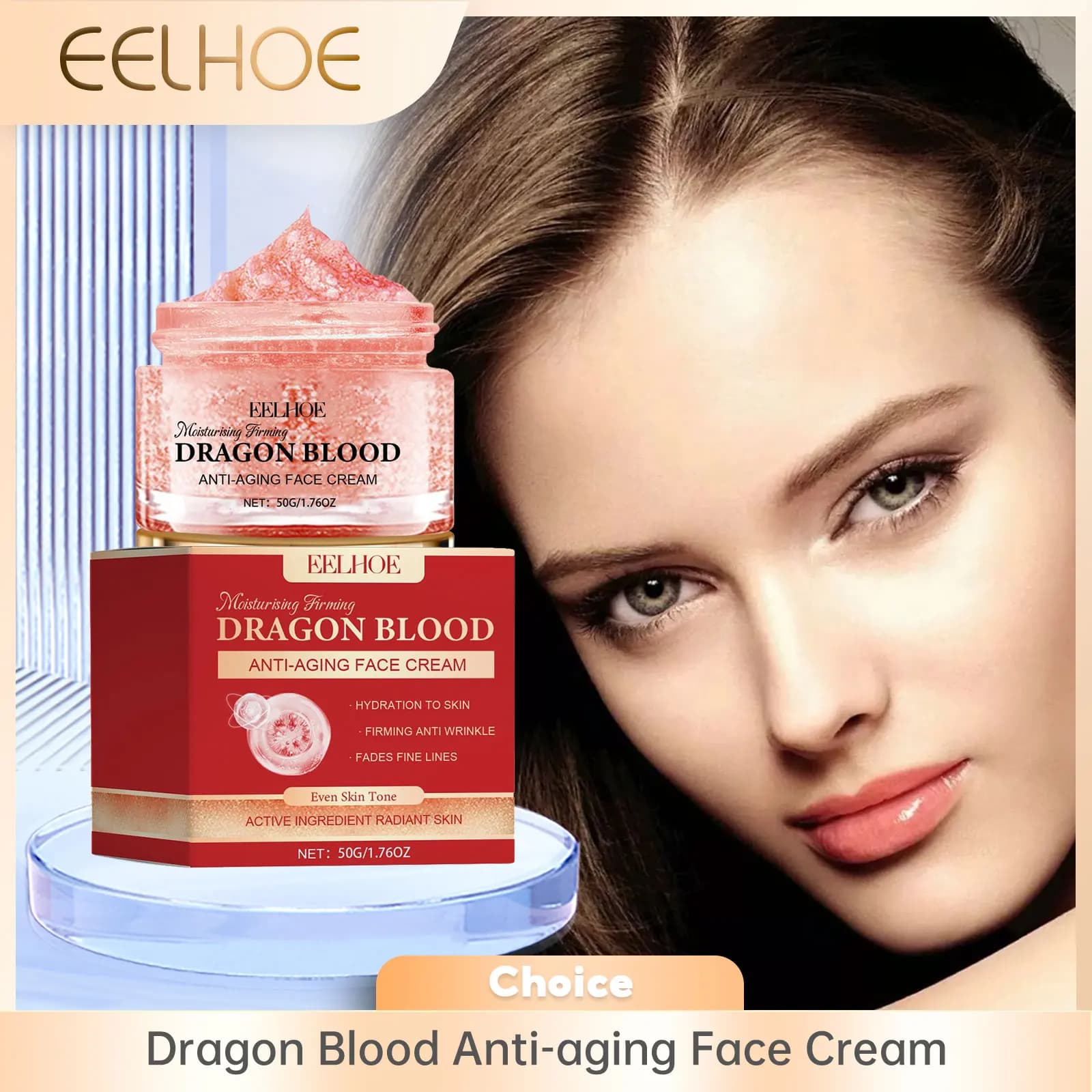 EELHOE Crema per il viso al sangue di drago Restringimento dei pori Ringiovanimento del viso Crema schiarente idratante per il viso all'acido ialuronico nutriente