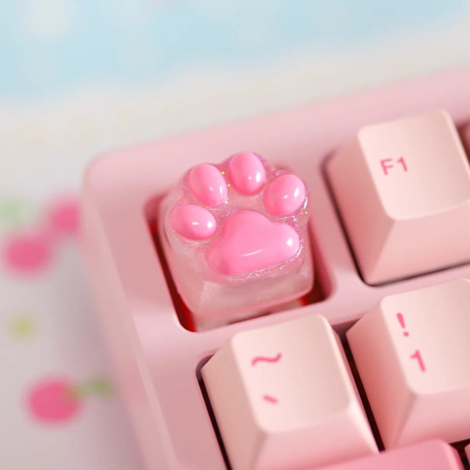 Keycap personalizzati a forma di zampa di gatto, rosa, in resina, per tastiera meccanica MX, fai da te, regalo fatto a mano.