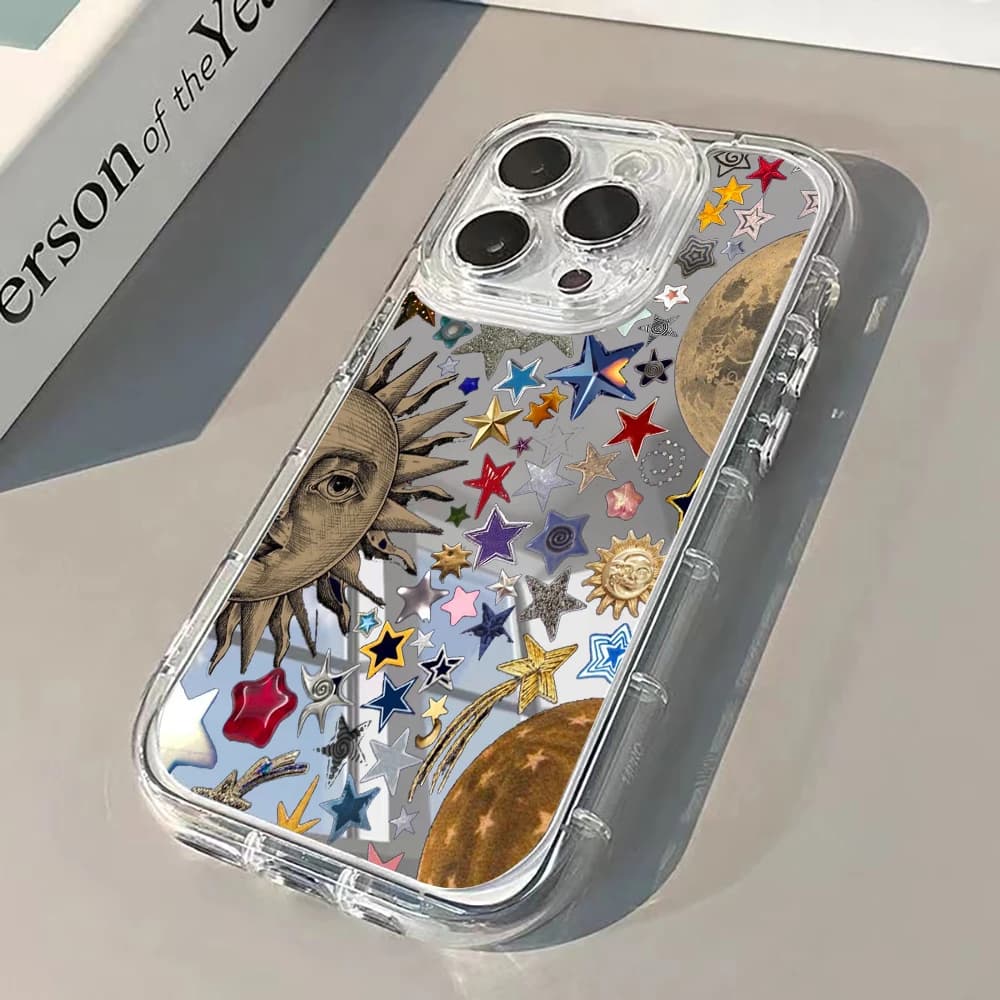 Cover per iPhone con Glitter Oro Celeste Effetto Specchio per iPhone 17 Pro Max 17 Air 16 E 15 16 14 13 12 11 Plus 7 8 XR XS X SE