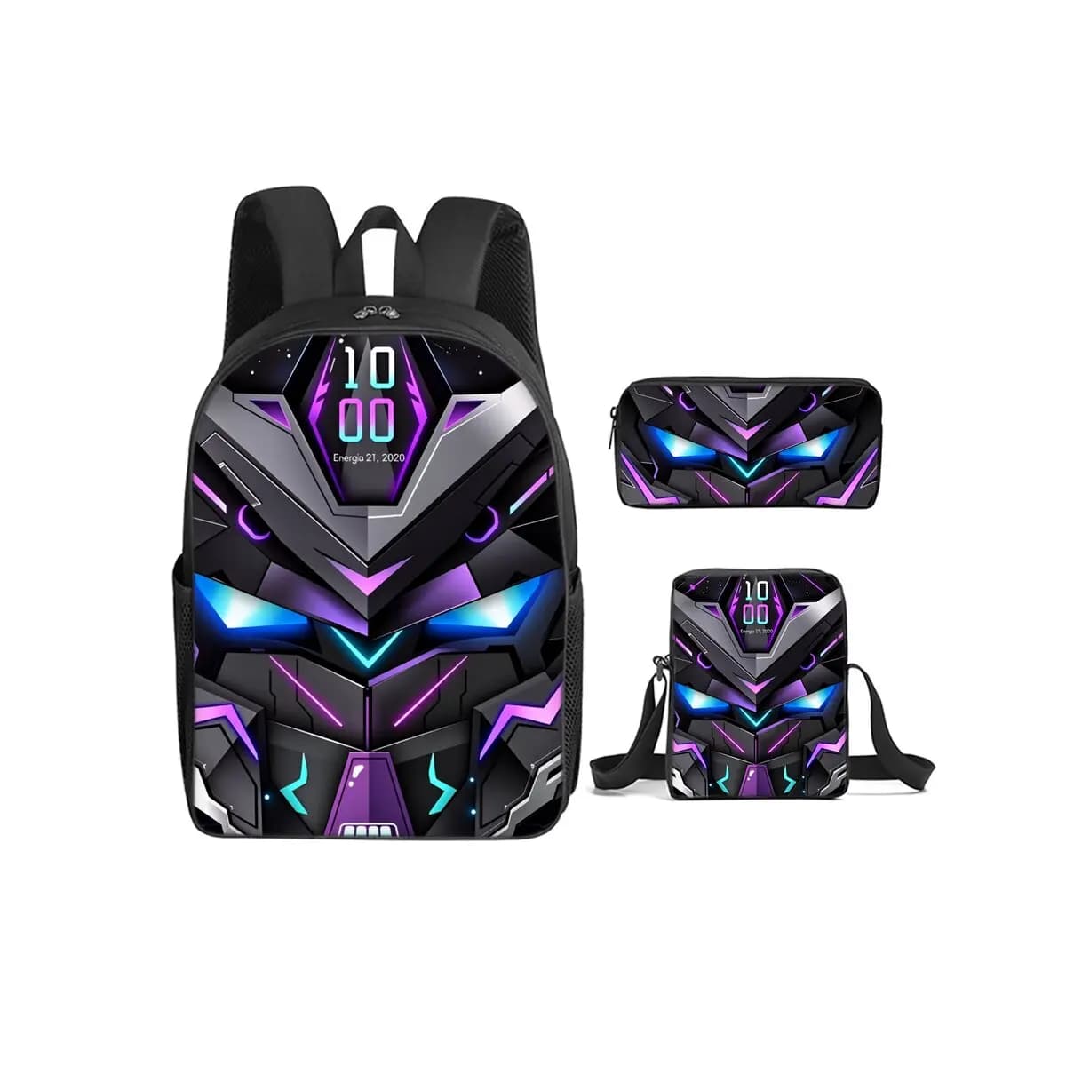 Set di 3 Zaini con Stampa Robot Meccanici, Borse a Tracolla e Astucci per Ragazzi/Ragazze, Miglior Regalo, Zaini Scolastici con Cartoni Animati