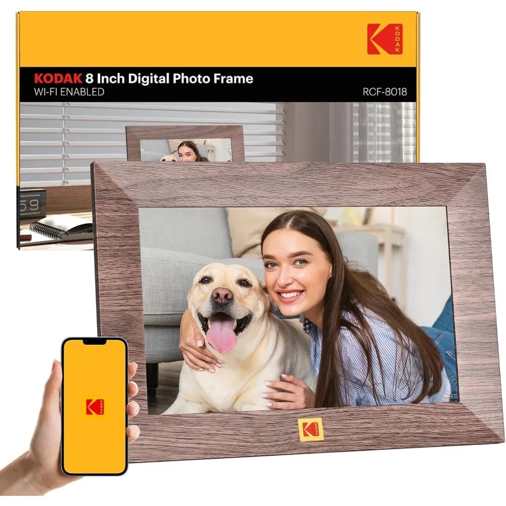 Cornice digitale WiFi da 8 pollici con touchscreen HD, 32GB di memoria, condivisione di foto e video ovunque, facile da configurare