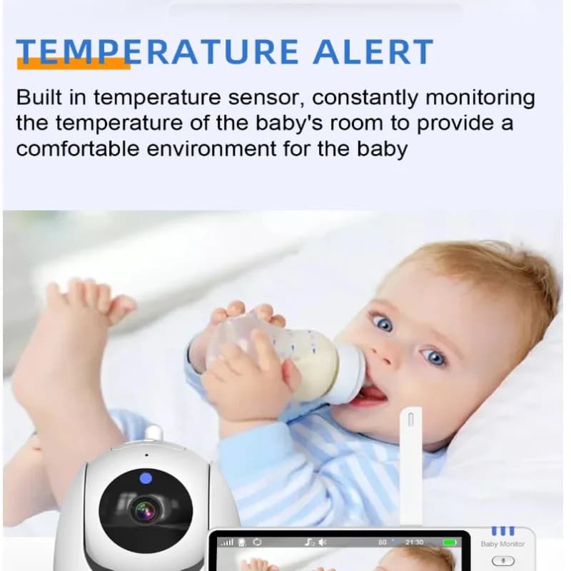 Monitor per Bambini da 5'' con Telecamera Wireless, Videocamera di Sicurezza Senza Wi-Fi, Visione Notturna, Rilevamento Temperatura, Movimento Remoto, Audio Bidirezionale, 8 Ninna Nanna