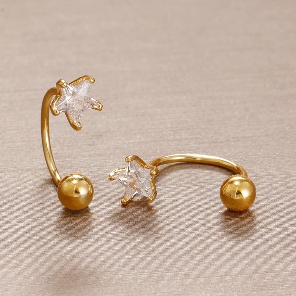 Orecchini a cerchio da donna in acciaio inossidabile con 2 sfere a vite, stelle e cristalli CZ, per piercing al trago e alla cartilagine