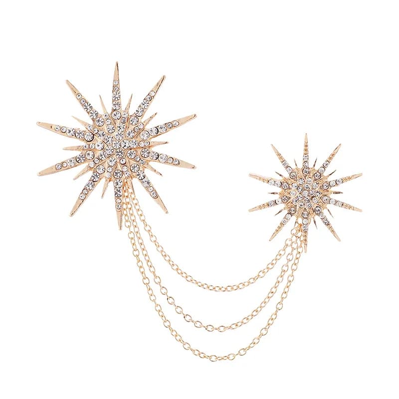 Spilla vintage con fiocco di neve con stella di cristallo per uomo Distintivo con catena con nappa Spilla da abito alla moda Accessori eleganti per gioielli