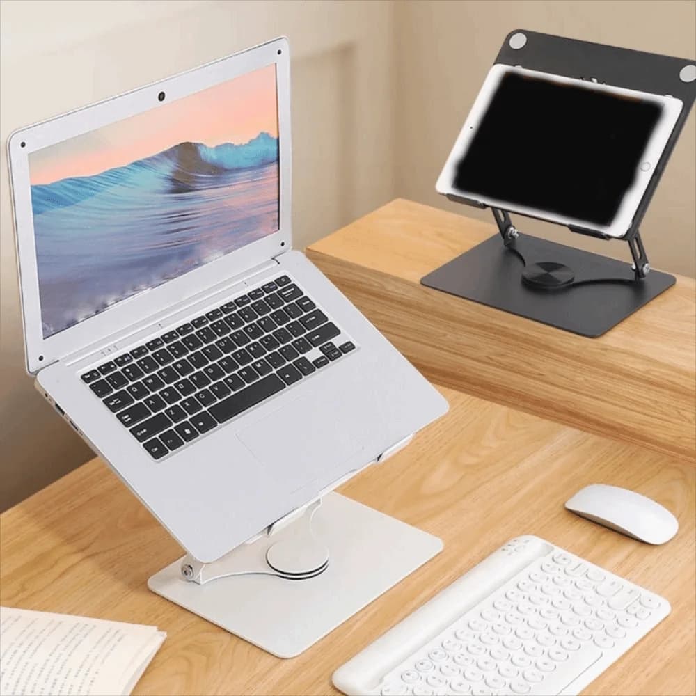 Supporto per Computer Portatile con Base Girevole a 360°, Pieghevole, in Acciaio al Carbonio Traforato, per Scrivania