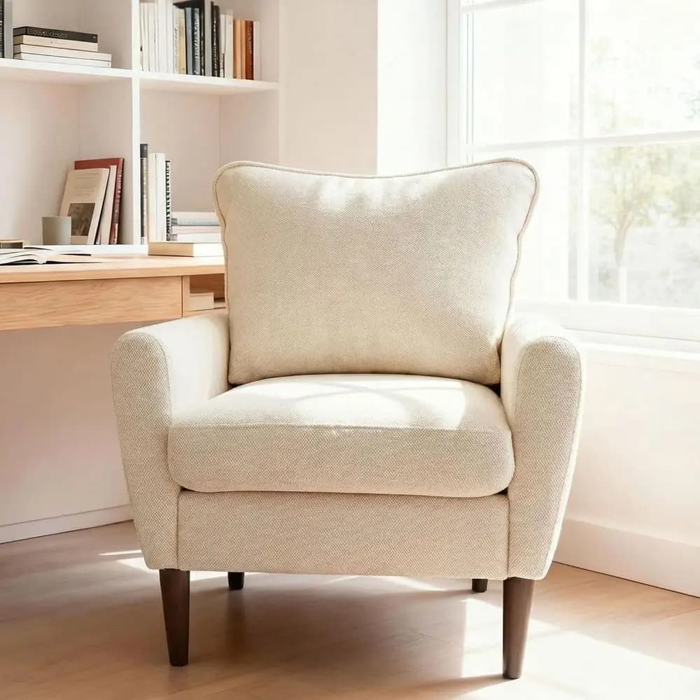 Poltrona Comoda per Soggiorno, Camera da Letto e Sala d'Attesa, Imbottita - Poltrona da Lettura Century con Cuscino e Gambe in Legno Massello, W