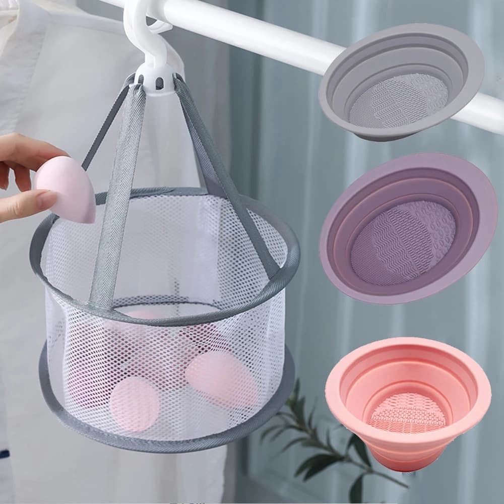 1 pz colore casuale pieghevole pennello trucco pulizia pennello trucco soffio di polvere pennello trucco liquido trucco spugna asciugatura vestito netto