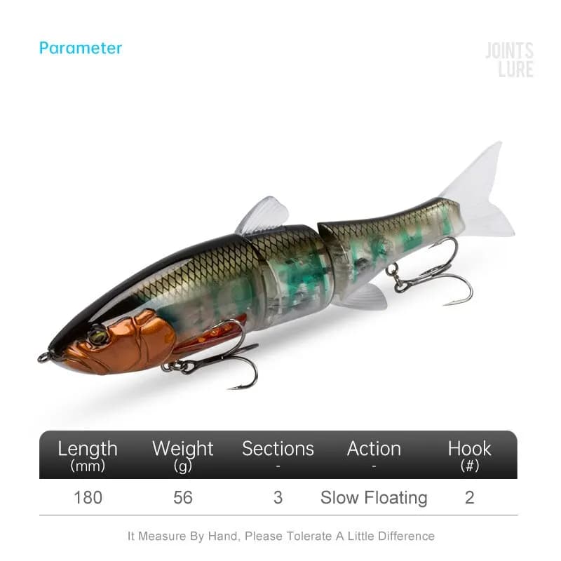 LEYDUN DOWZ SWIMMER Esche da Pesca a Lenta Galleggiabilità 180mm 56g Corpo Triplo Snodato Glide Swimbaits Esche Rigide Wobbler per Bass e Luccio