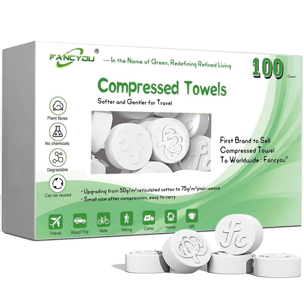 Compressed Towel Tablets 100 Pack Disposable Face Towels for Travel Soft Washcloths Compact Coin Tissues Skin Care Gym Camping Home Use 9 x 7.8 Inch