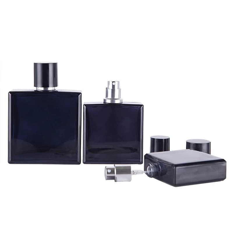 30/50ml Dark Blue Clear Flat Square Glass Perfume Spray Bottle Refillable Cosmetic Container Travel Portable Atomizer Dispenser