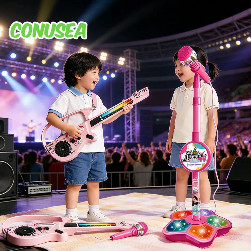 Bambini Karaoke Microfono Canto Canzone Strumenti musicali Giocattoli con supporto Chitarra elettrica Giochi per feste Regali di compleanno Bambini
