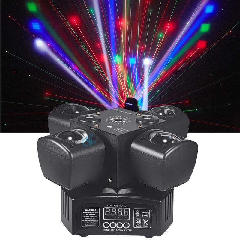 LED 48W Four Arms Mobile Head Light Band + Laser + Stroboscope 3in1 Scene Effect DJ DMX disco lights for Party Bar Club